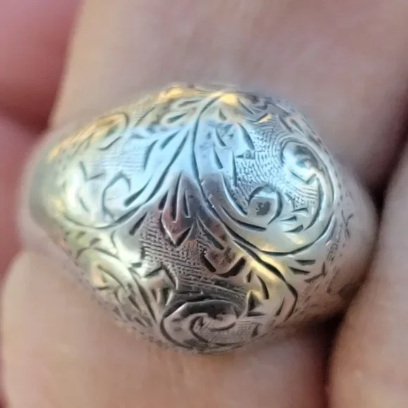 Vintage 925 sterling silver SIAM bubble untricately hand chased engraved ring - Picture 8 of 15